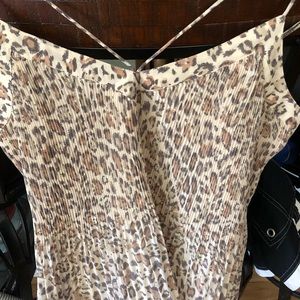 Animal Print Sheer Spaghetti Strap Pleated Top